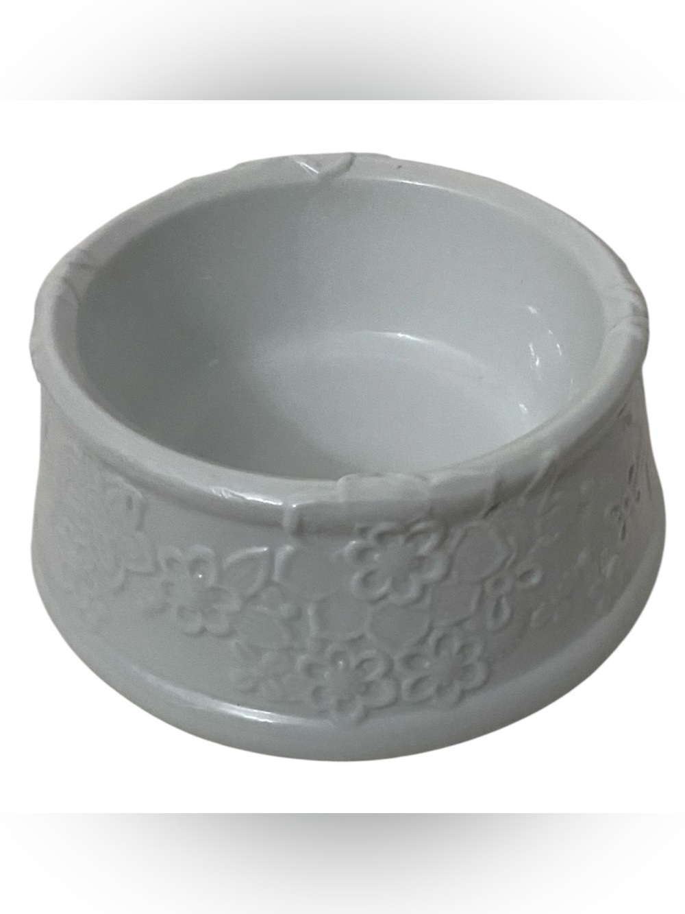Oscar de la RENTA White Floral Embossed Ceramic Pet Dog Cat Bowl